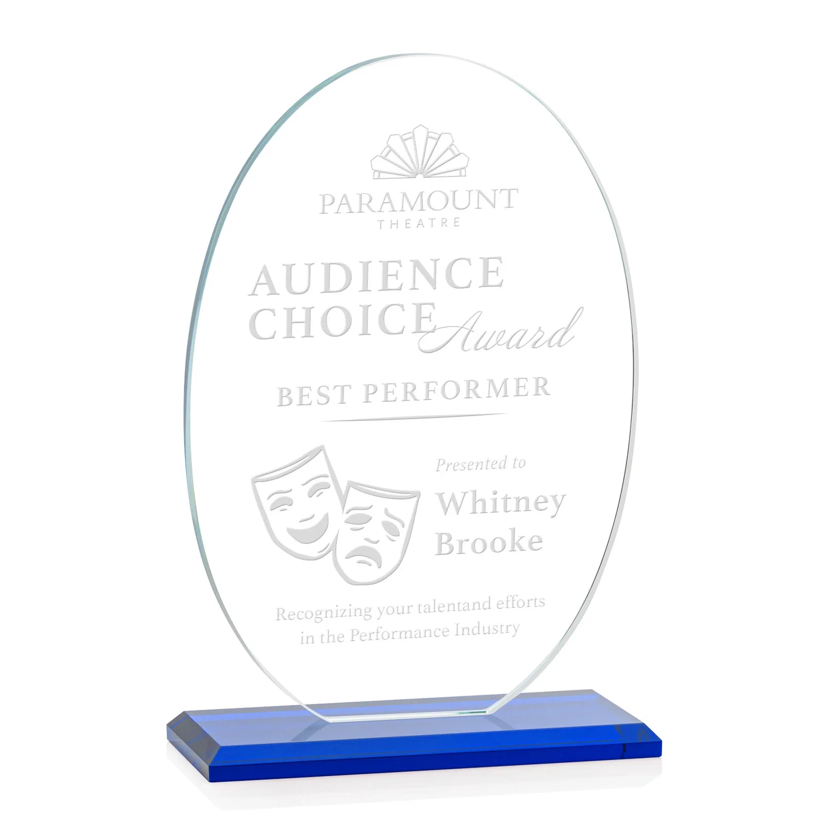 Promotional Starfire Crystal Half-Inch-Thick Oval Award, awards for employee recognition