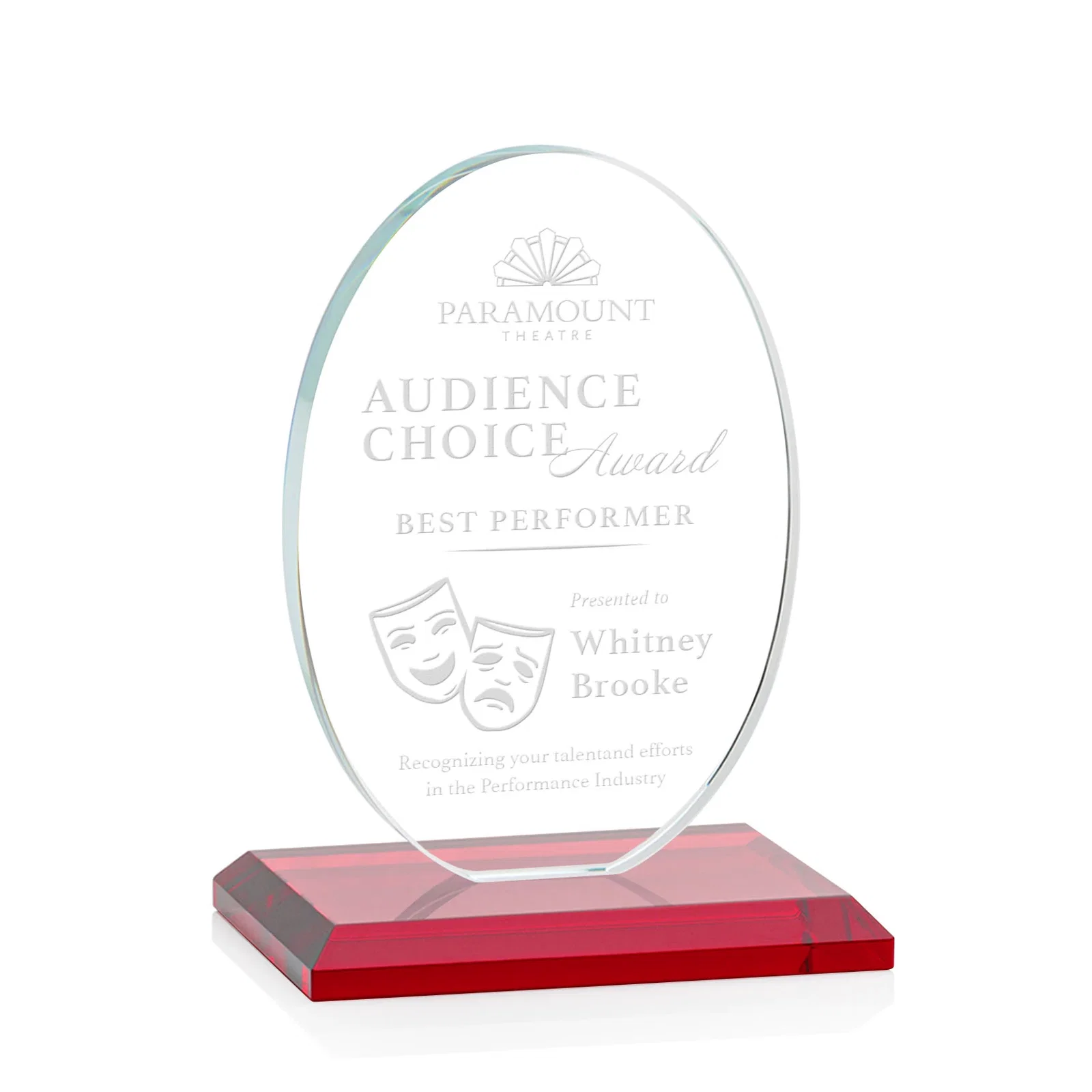 Promotional Starfire Crystal Half-Inch-Thick Oval Award, awards for service anniversary gifts