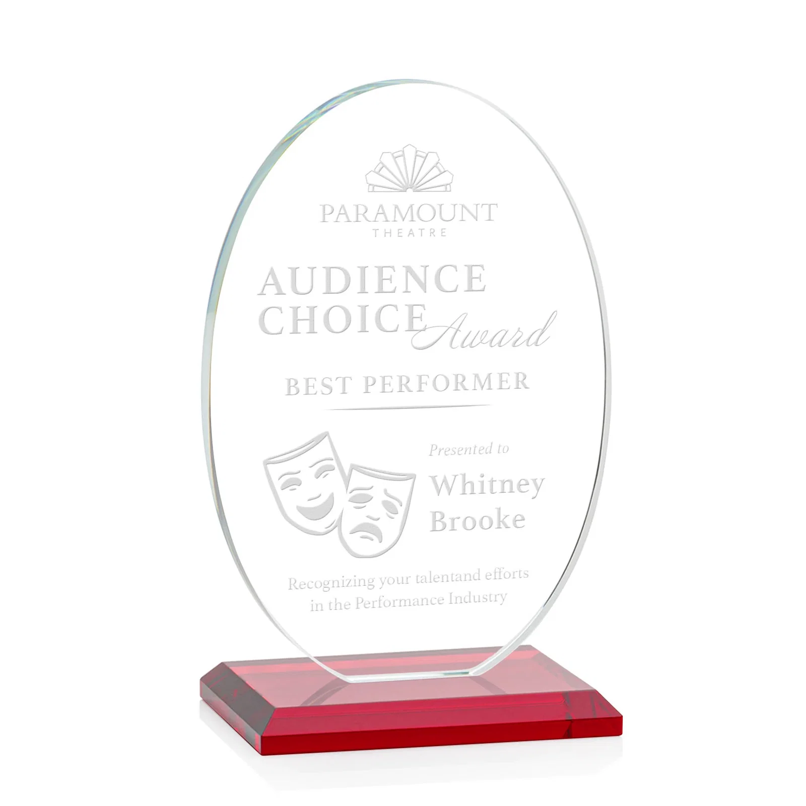Promotional Starfire Crystal Half-Inch-Thick Oval Award, awards for sales achievement awards