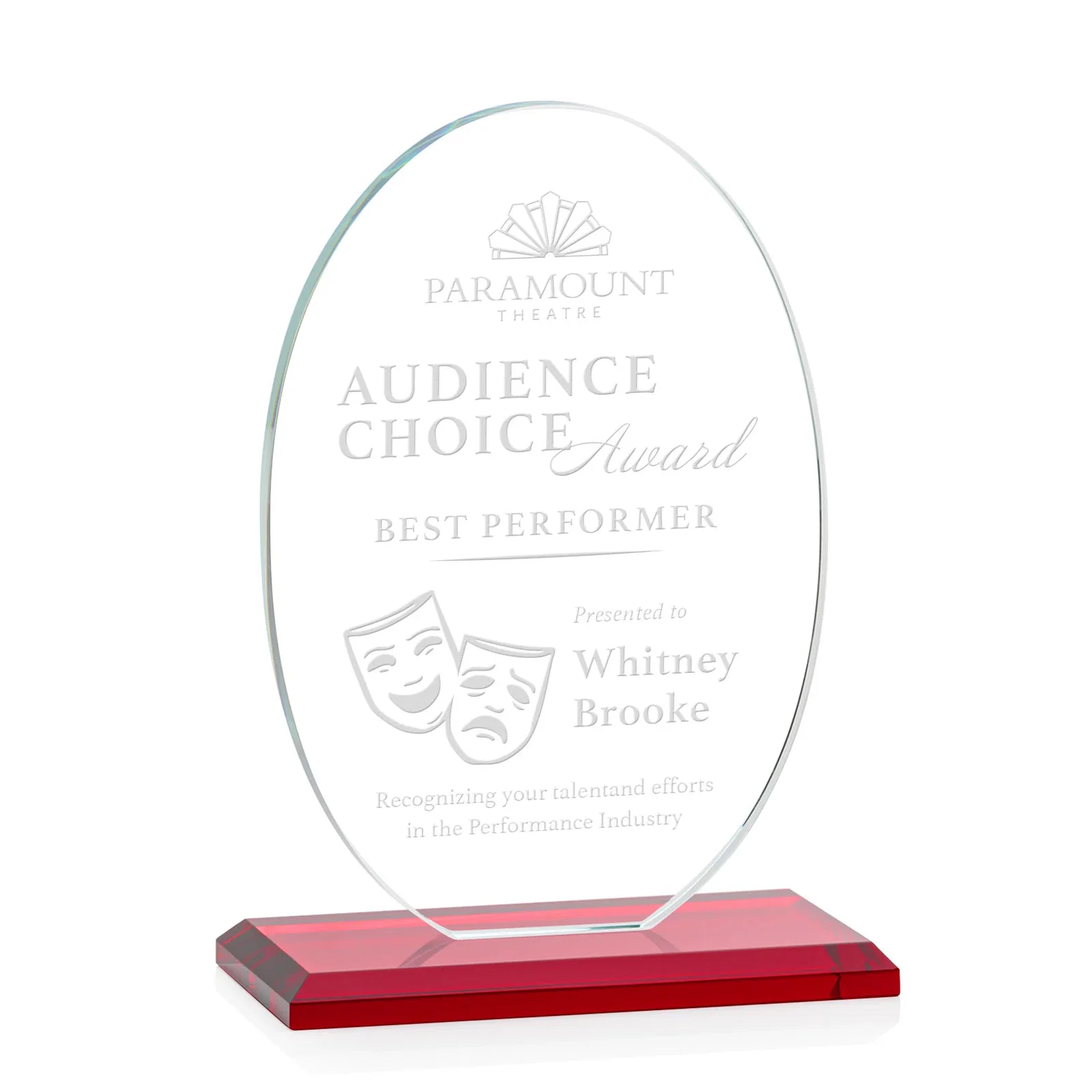 Promotional Starfire Crystal Half-Inch-Thick Oval Award, awards for retirement presentations