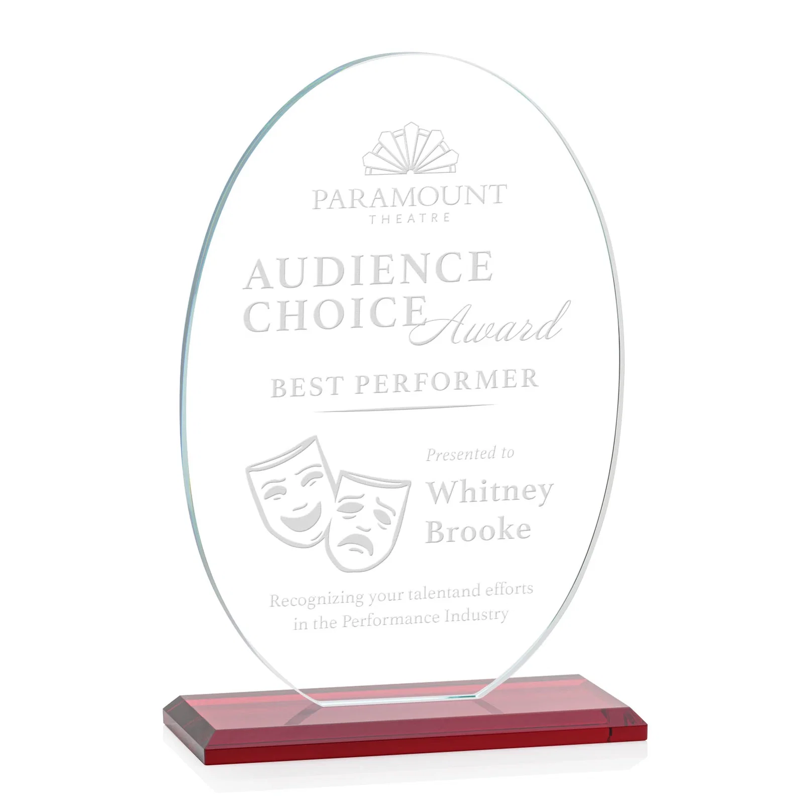 Promotional Starfire Crystal Half-Inch-Thick Oval Award, awards for team milestone celebrations