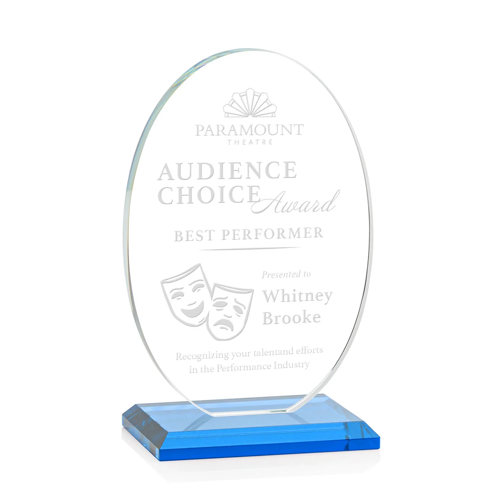 Promotional Starfire Crystal Half-Inch-Thick Oval Award, awards for safety achievement programs
