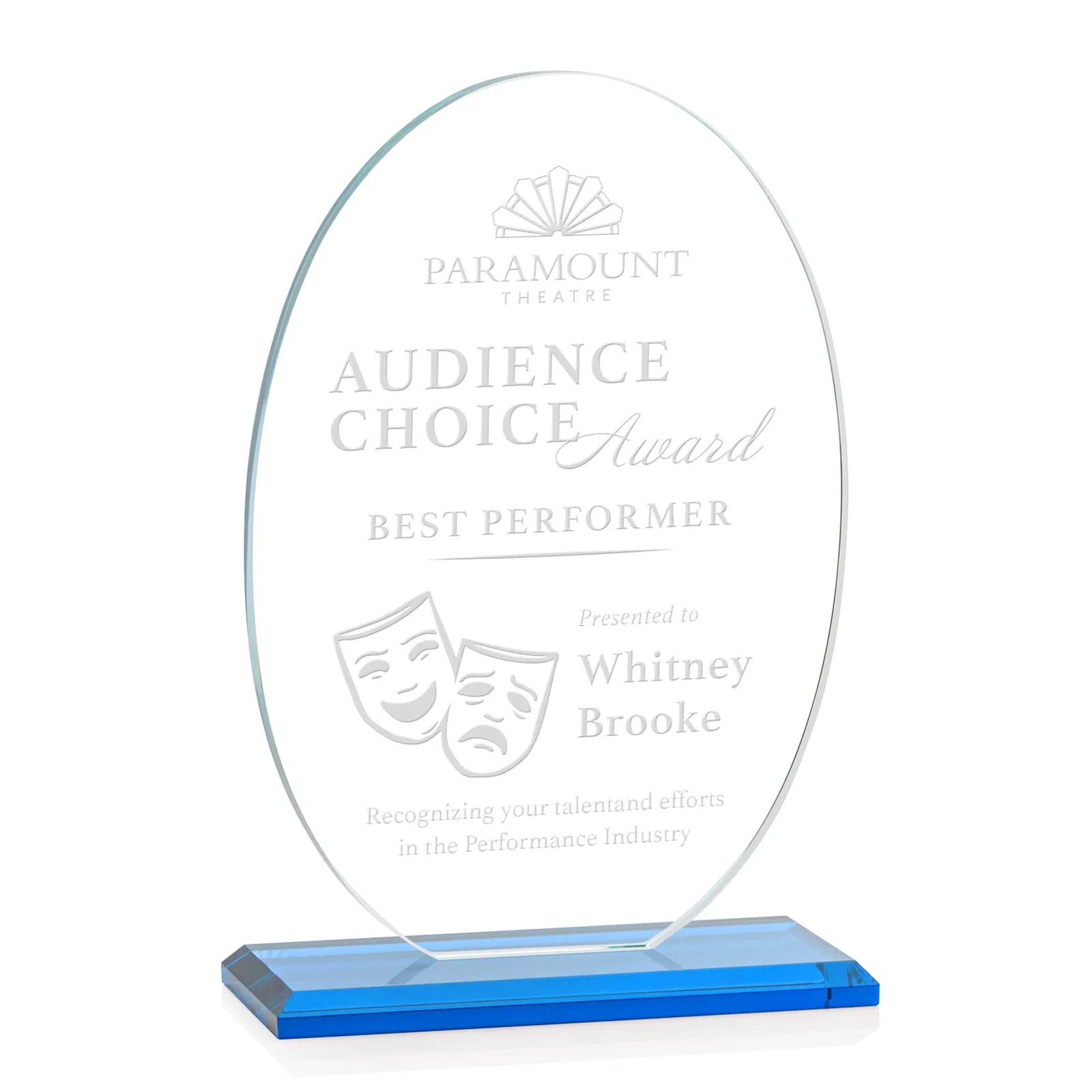 Promotional Starfire Crystal Half-Inch-Thick Oval Award, awards for dealer and partner awards