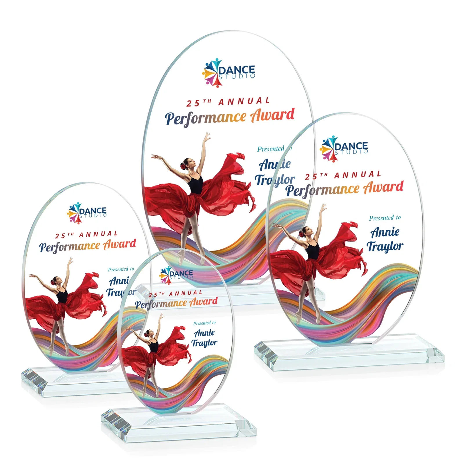 Branded Starfire Crystal Half-Inch-Thick Oval Award, awards for retirement presentations