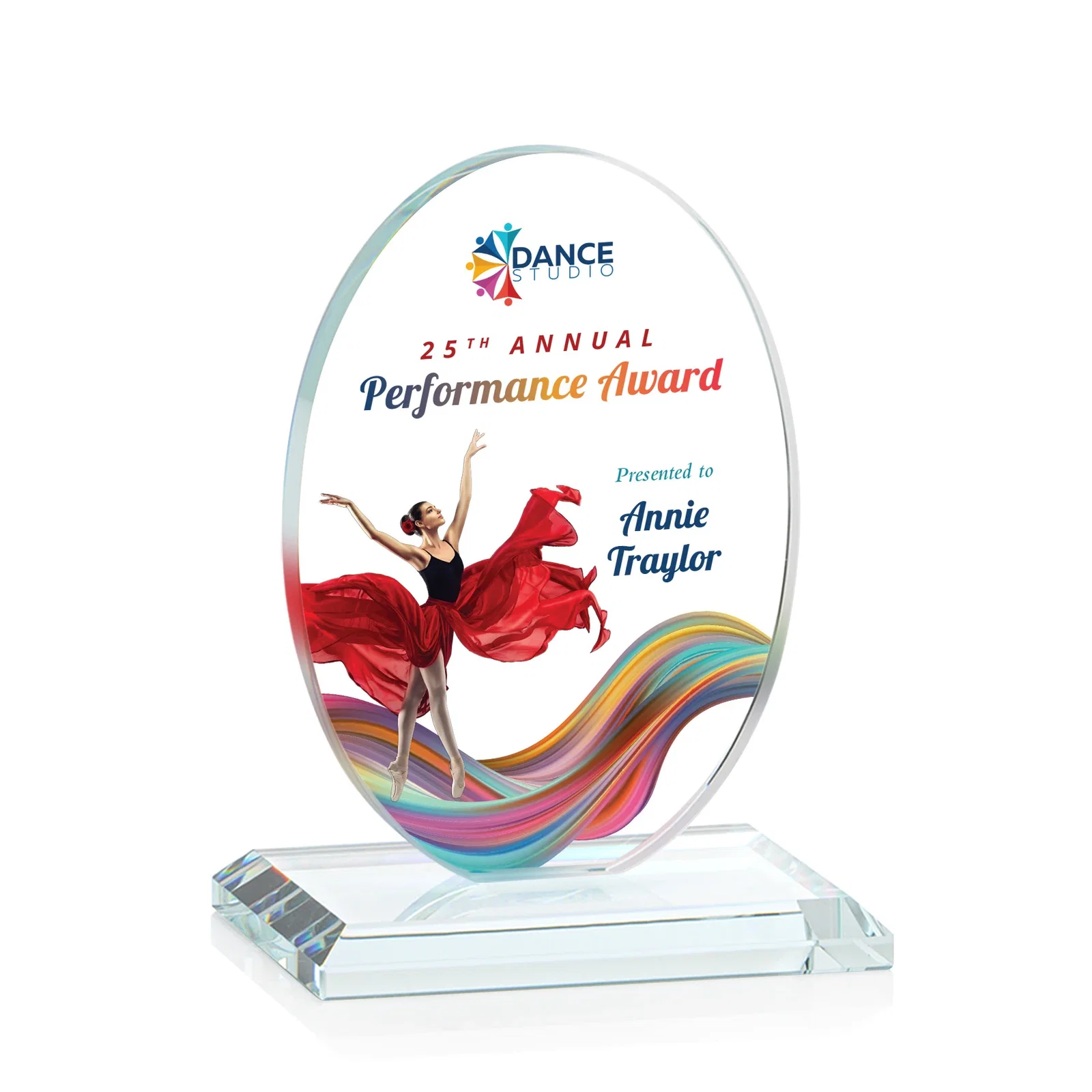 Branded Starfire Crystal Half-Inch-Thick Oval Award, awards for team milestone celebrations