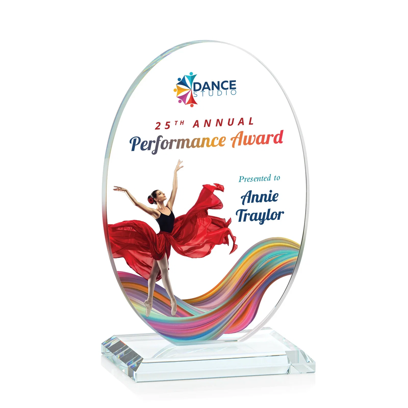 Branded Starfire Crystal Half-Inch-Thick Oval Award, awards for donor appreciation