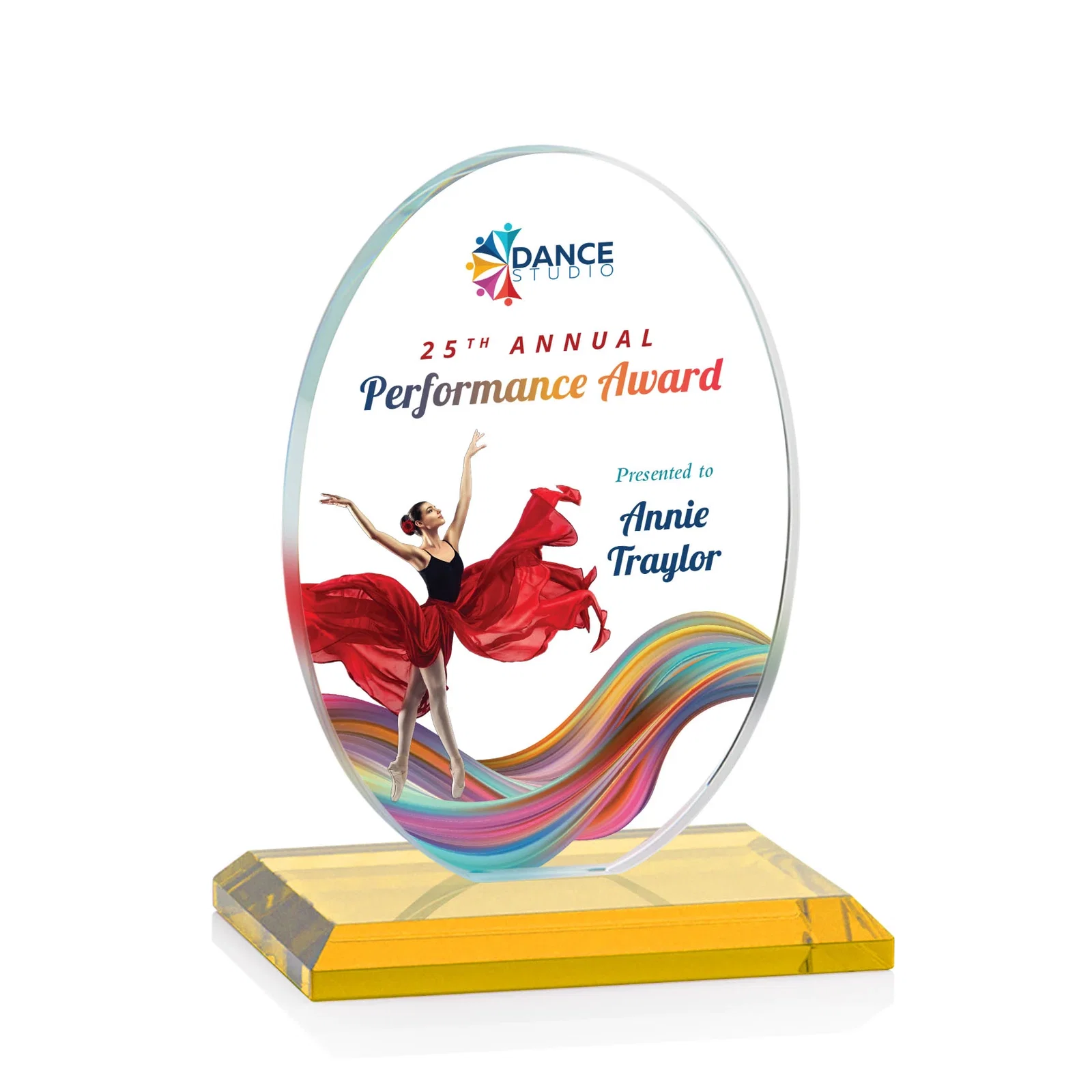Branded Starfire Crystal Half-Inch-Thick Oval Award, awards for dealer and partner awards