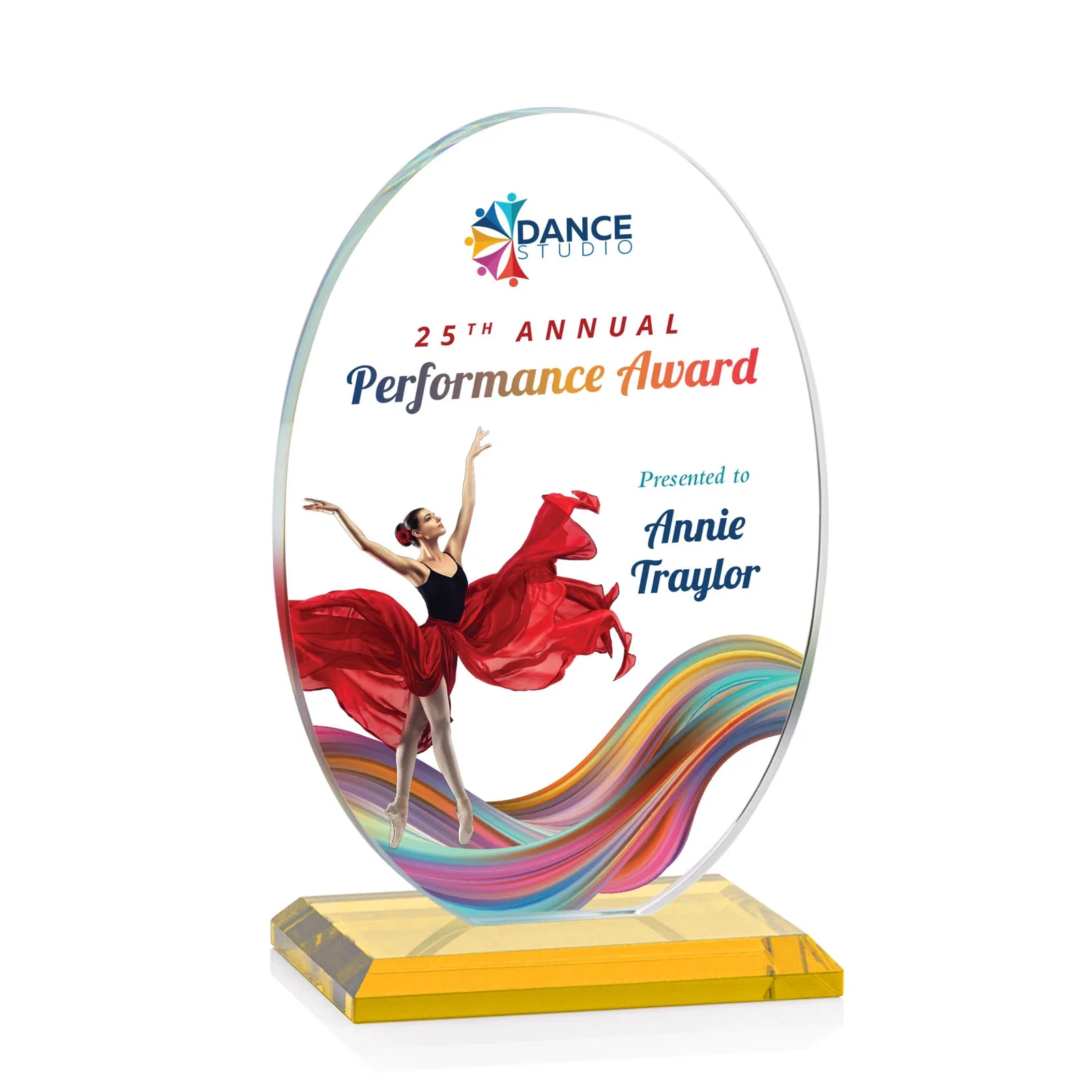 Branded Starfire Crystal Half-Inch-Thick Oval Award, awards for company anniversary events