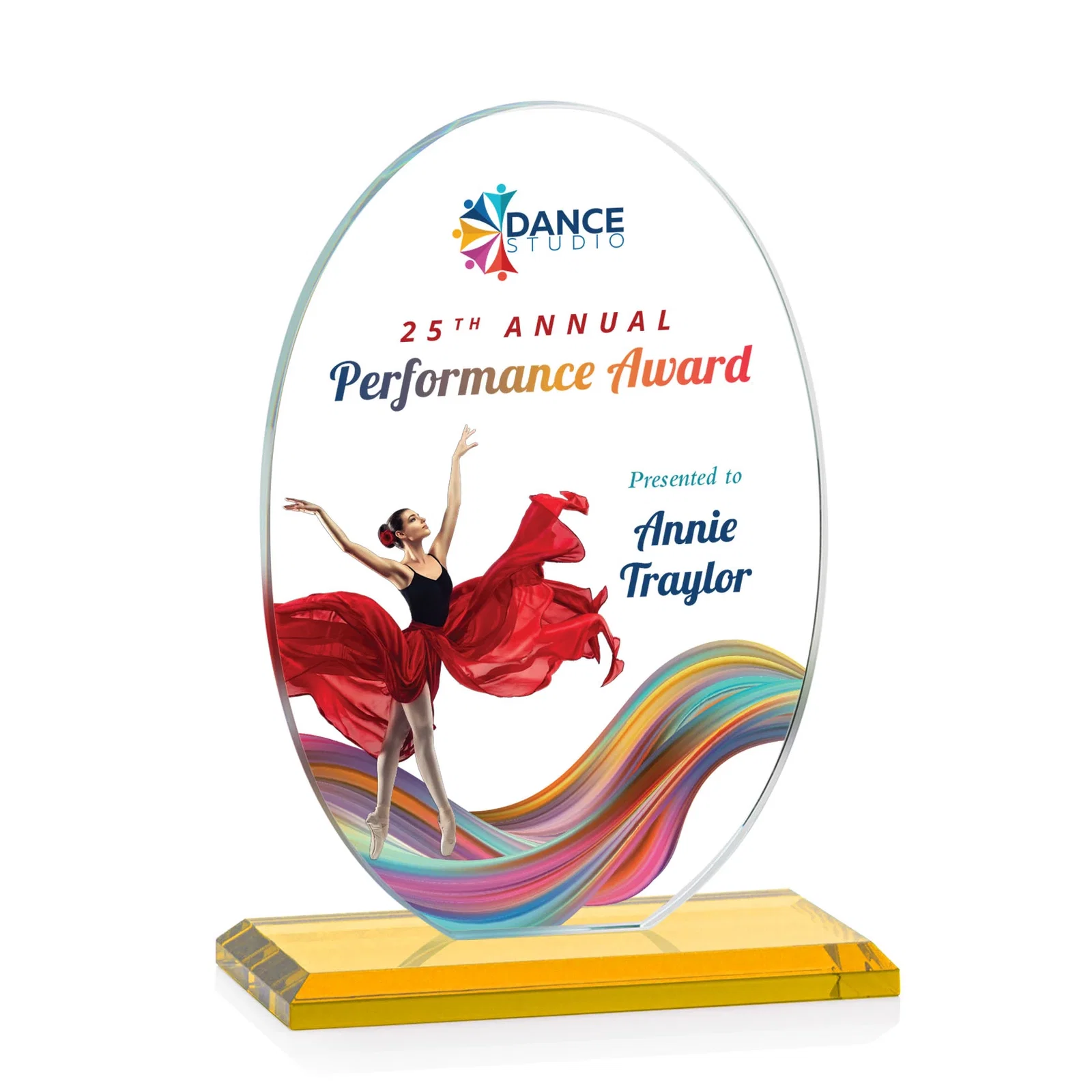 Custom printed Starfire Crystal Half-Inch-Thick Oval Award, awards for employee recognition