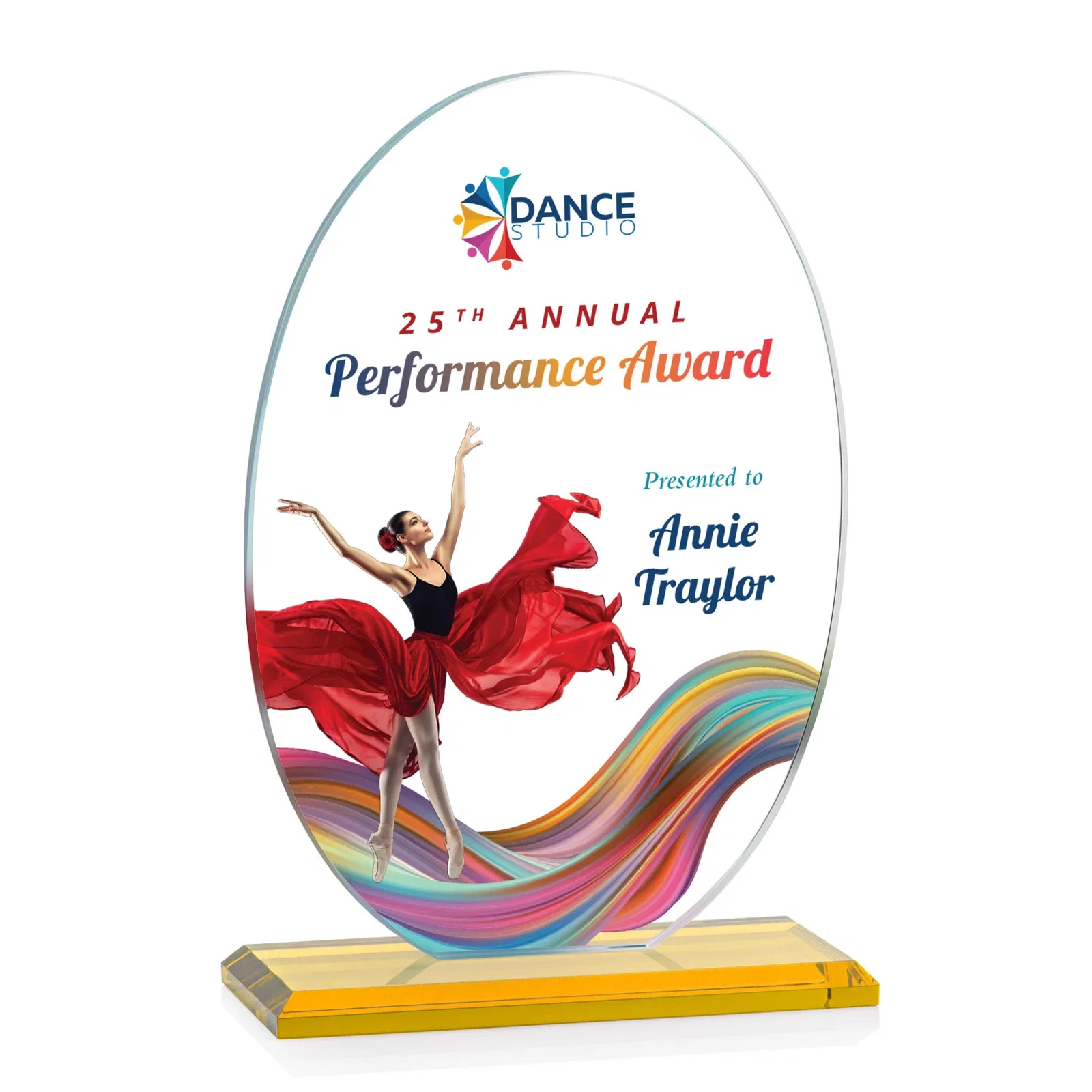 Custom printed Starfire Crystal Half-Inch-Thick Oval Award, awards for corporate award ceremonies