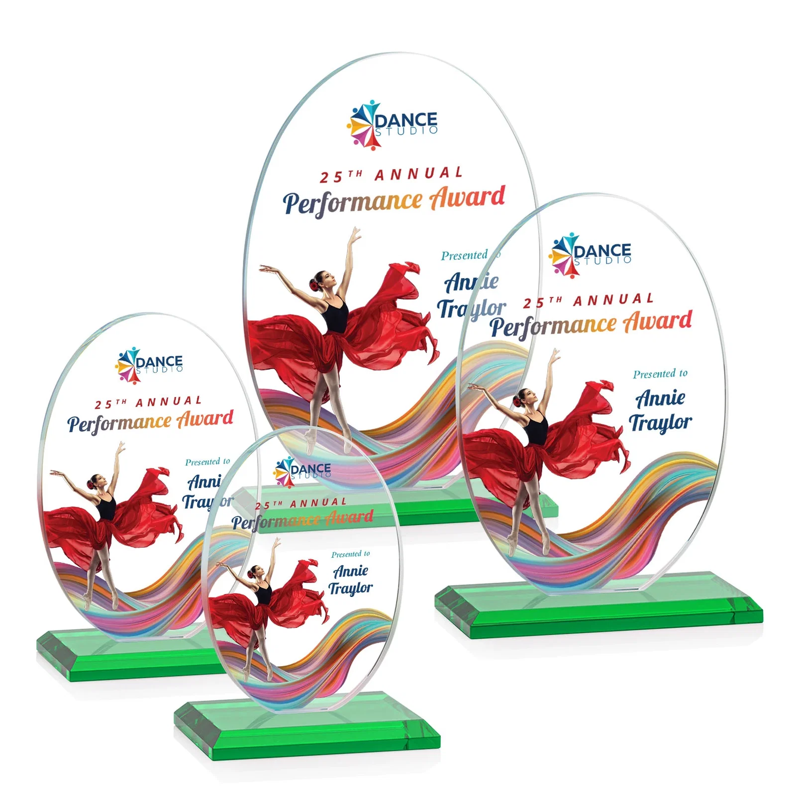 Custom printed Starfire Crystal Half-Inch-Thick Oval Award, awards for service anniversary gifts