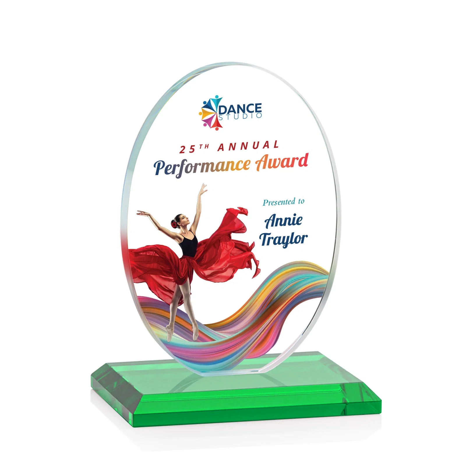 Custom printed Starfire Crystal Half-Inch-Thick Oval Award, awards for sales achievement awards