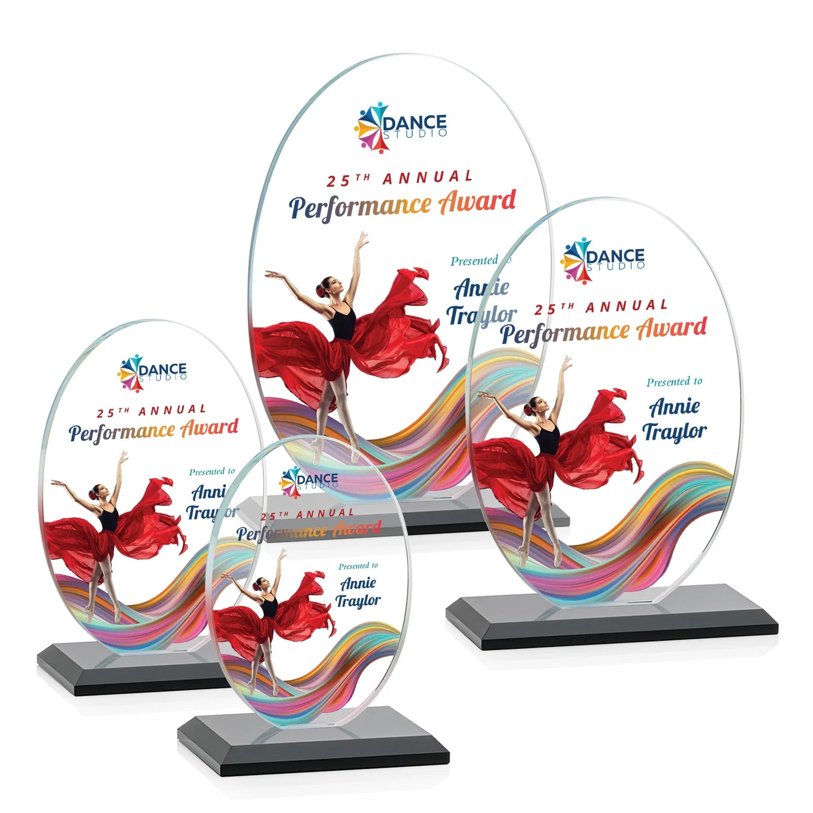 Custom printed Starfire Crystal Half-Inch-Thick Oval Award, awards for graduation ceremonies