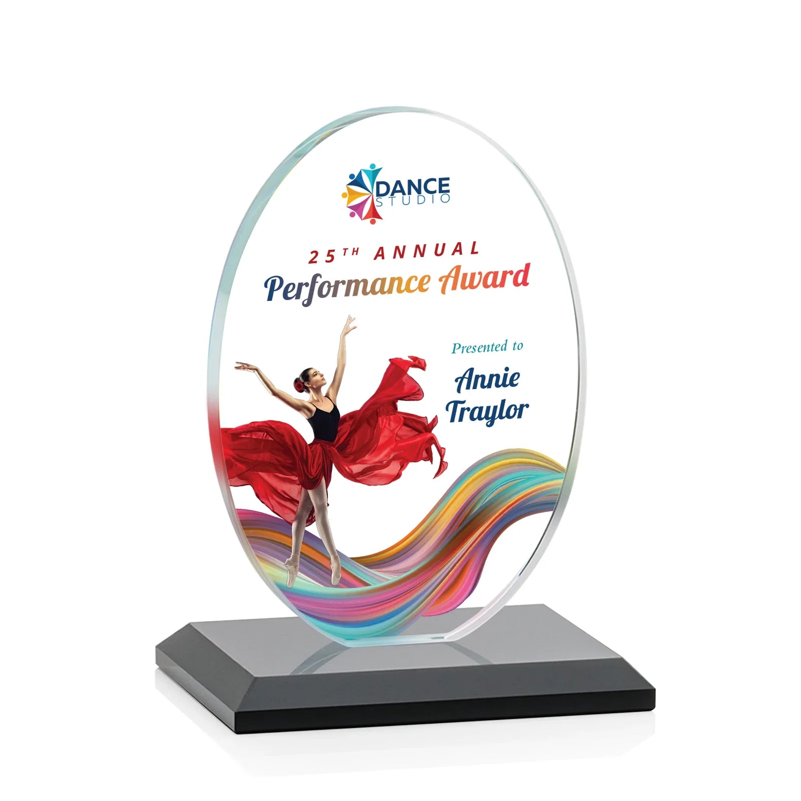 Custom printed Starfire Crystal Half-Inch-Thick Oval Award, awards for safety achievement programs