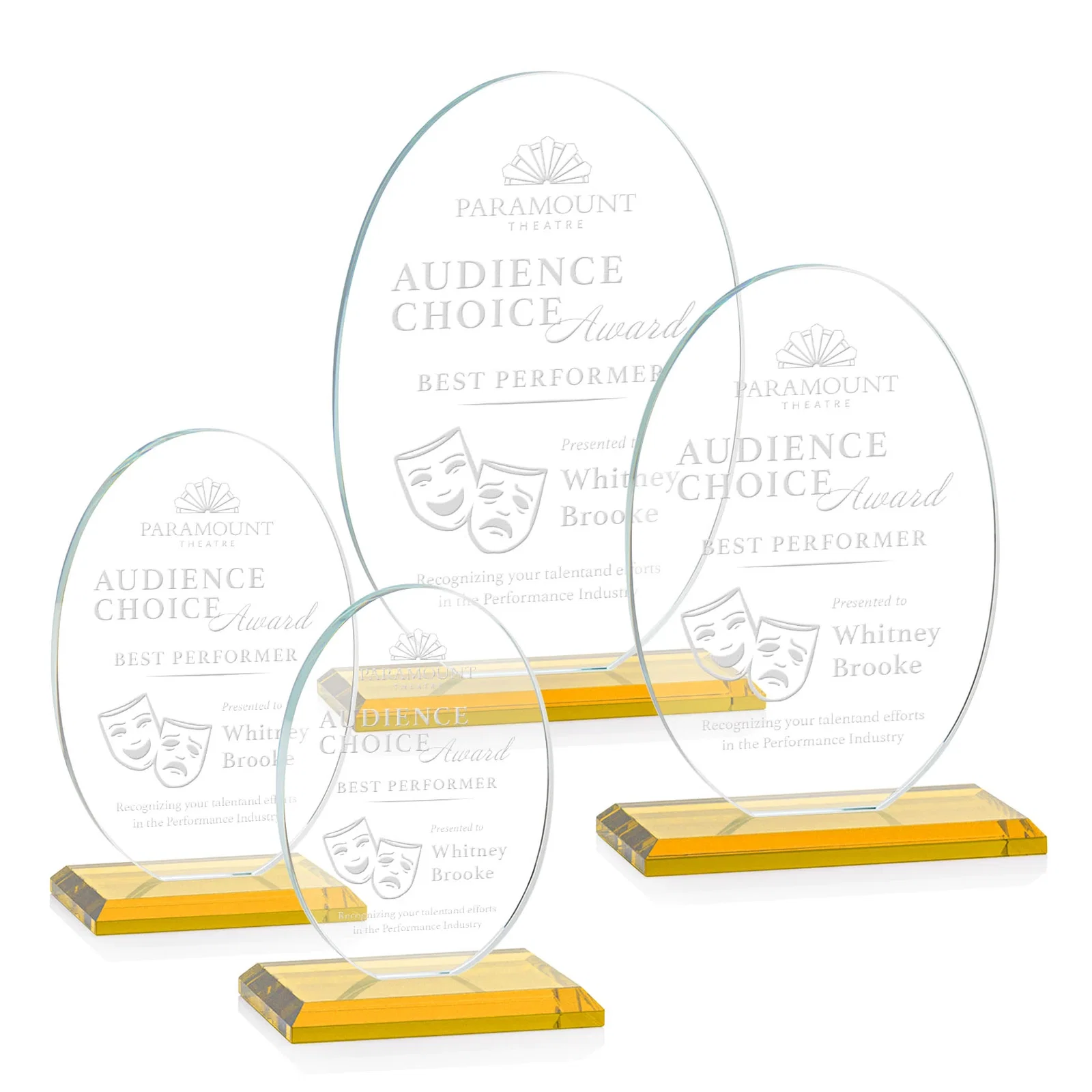 Custom Starfire Crystal Half-Inch-Thick Oval Award, awards for team milestone celebrations