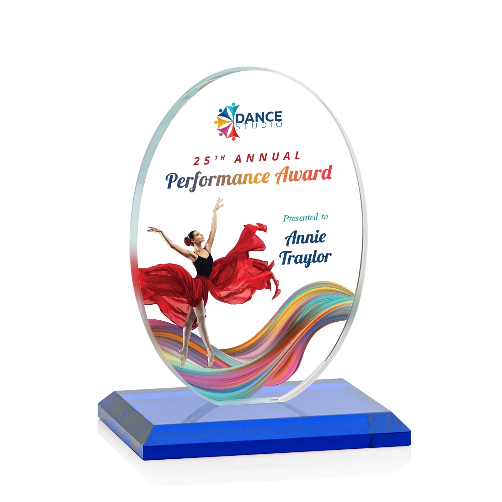 Customized Starfire Crystal Half-Inch-Thick Oval Award, awards for corporate award ceremonies