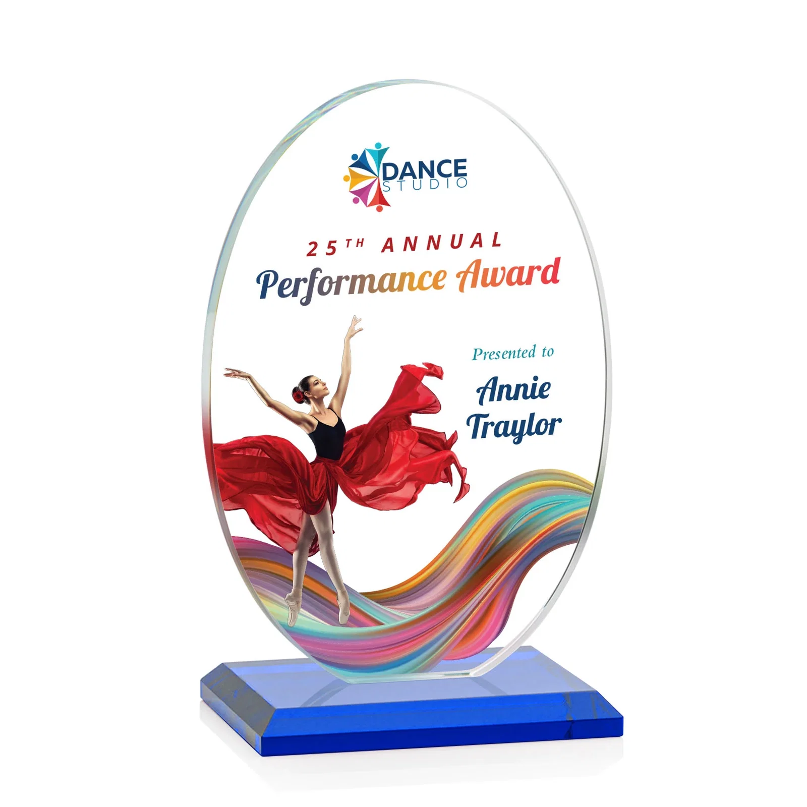 Customized Starfire Crystal Half-Inch-Thick Oval Award, awards for service anniversary gifts