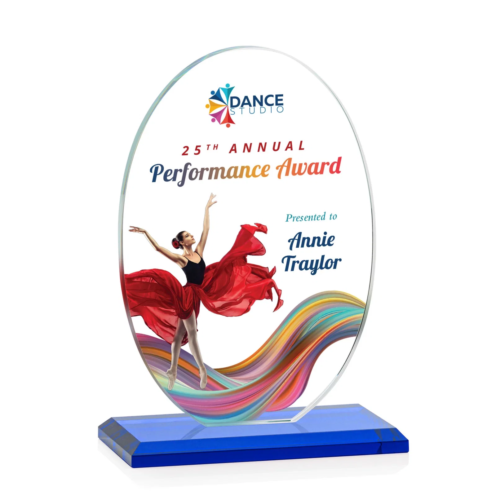 Customized Starfire Crystal Half-Inch-Thick Oval Award, awards for sales achievement awards