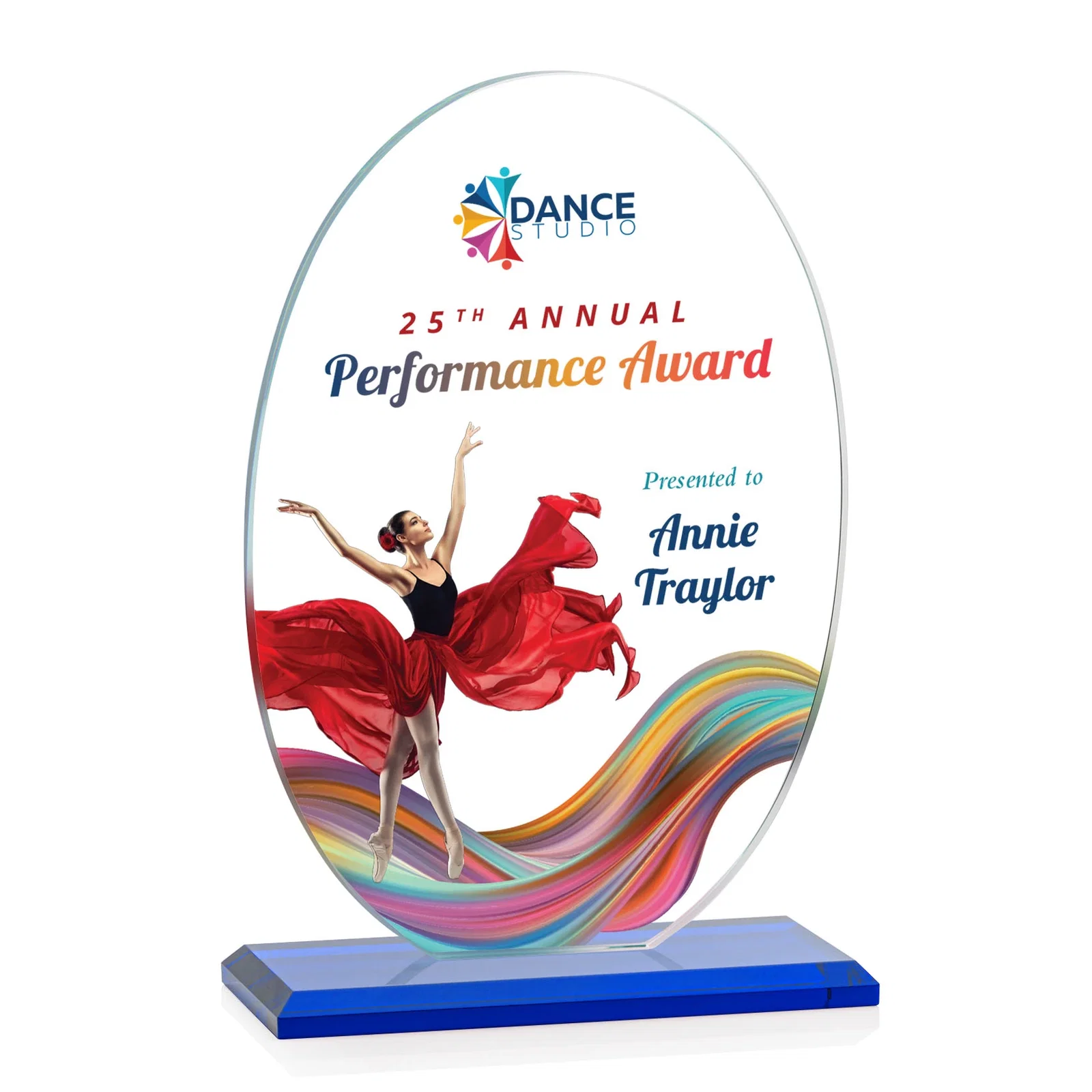 Customized Starfire Crystal Half-Inch-Thick Oval Award, awards for retirement presentations