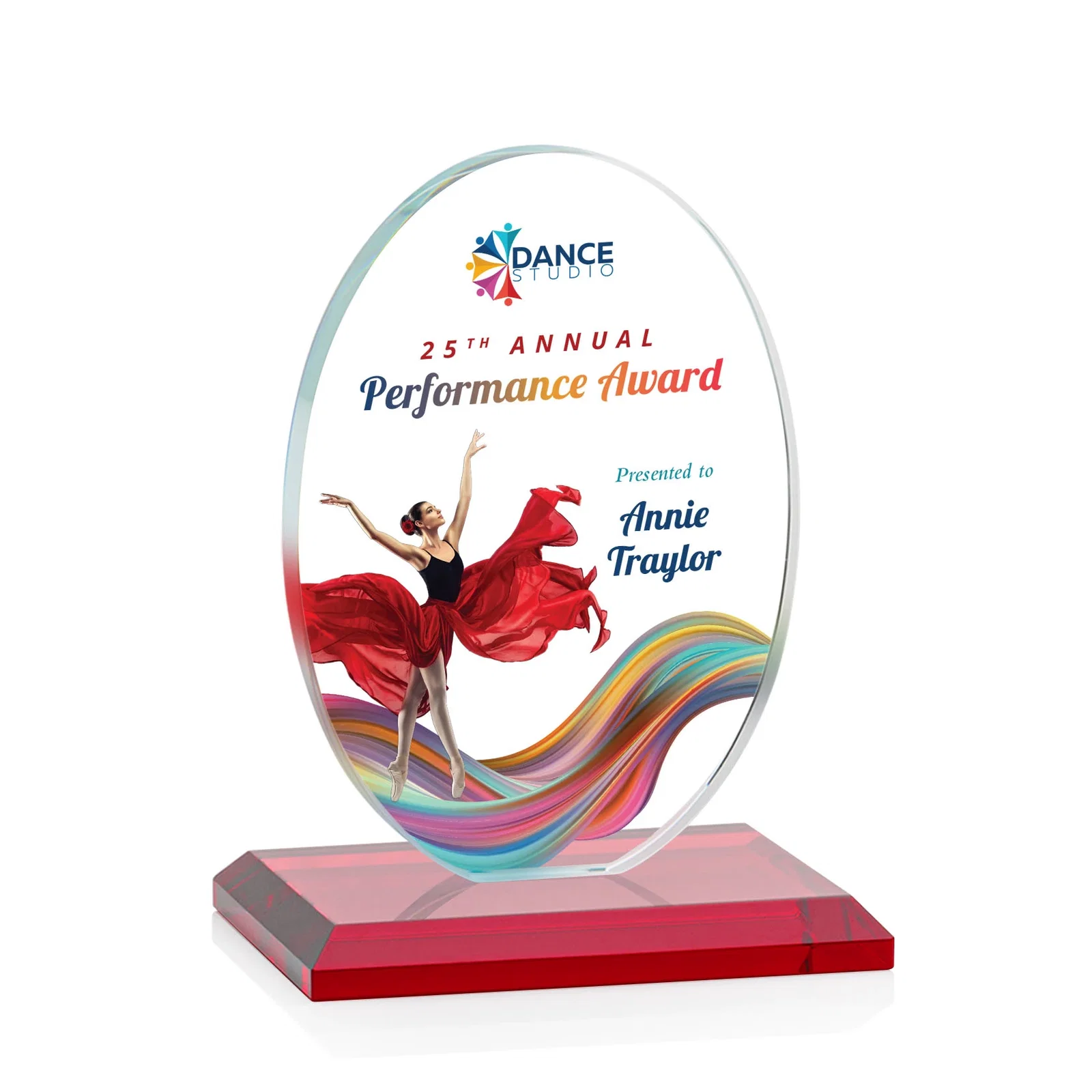 Customized Starfire Crystal Half-Inch-Thick Oval Award, awards for donor appreciation