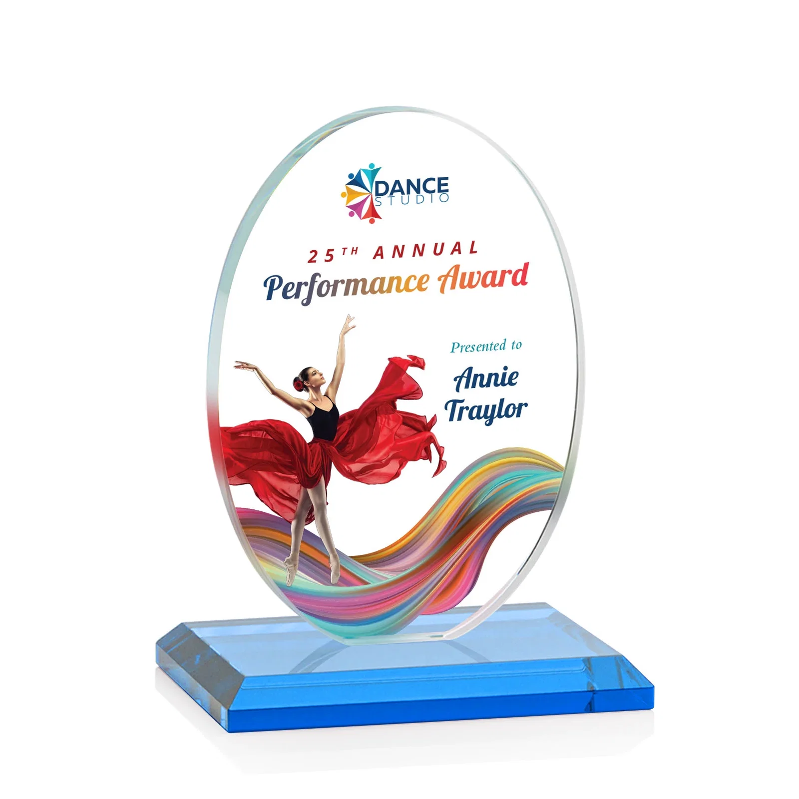 Customized Starfire Crystal Half-Inch-Thick Oval Award, awards for company anniversary events