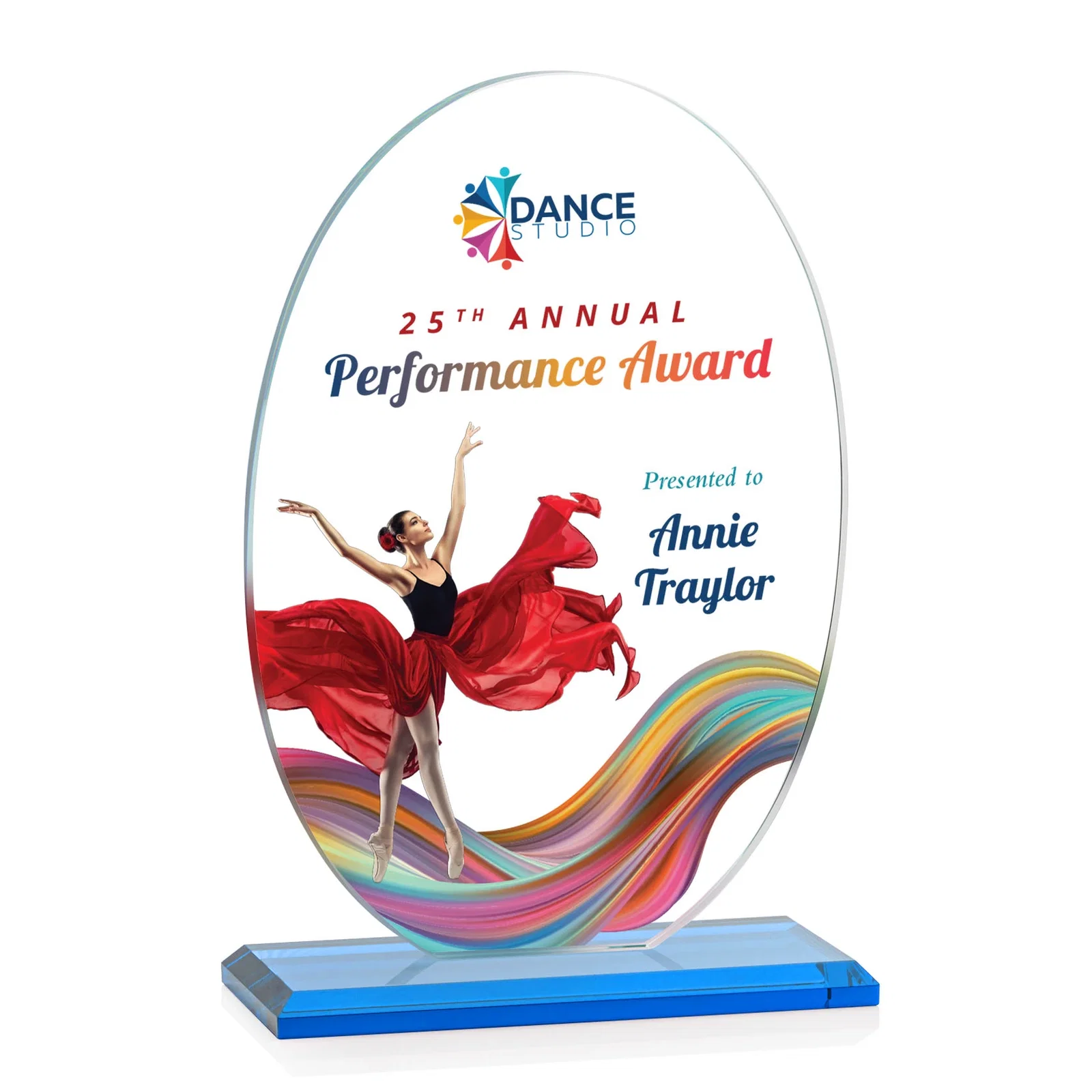 Custom engraved Starfire Crystal Half-Inch-Thick Oval Award, awards for service anniversary gifts