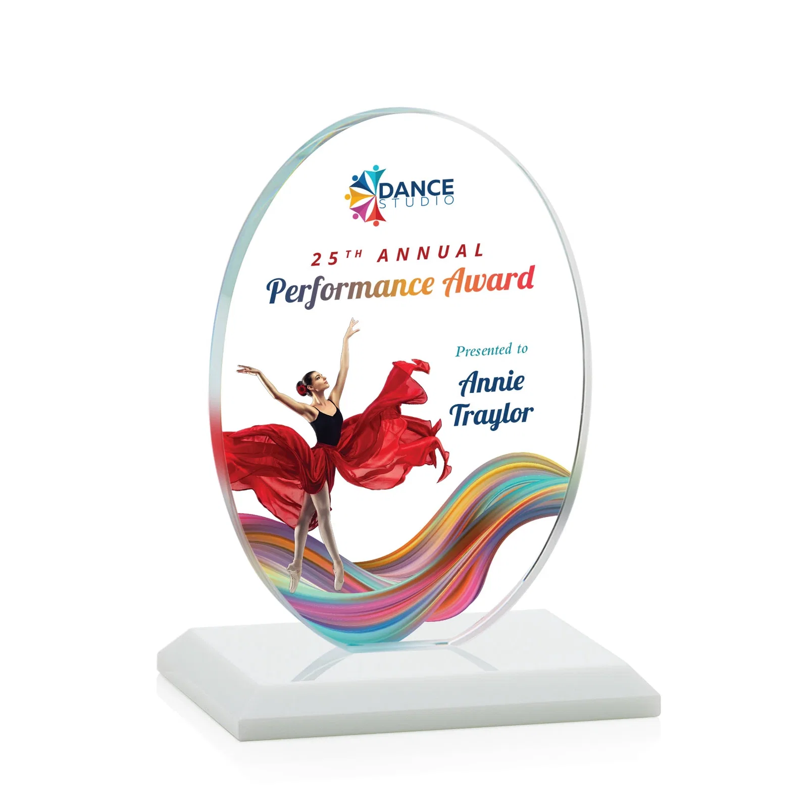 Custom engraved Starfire Crystal Half-Inch-Thick Oval Award, awards for retirement presentations