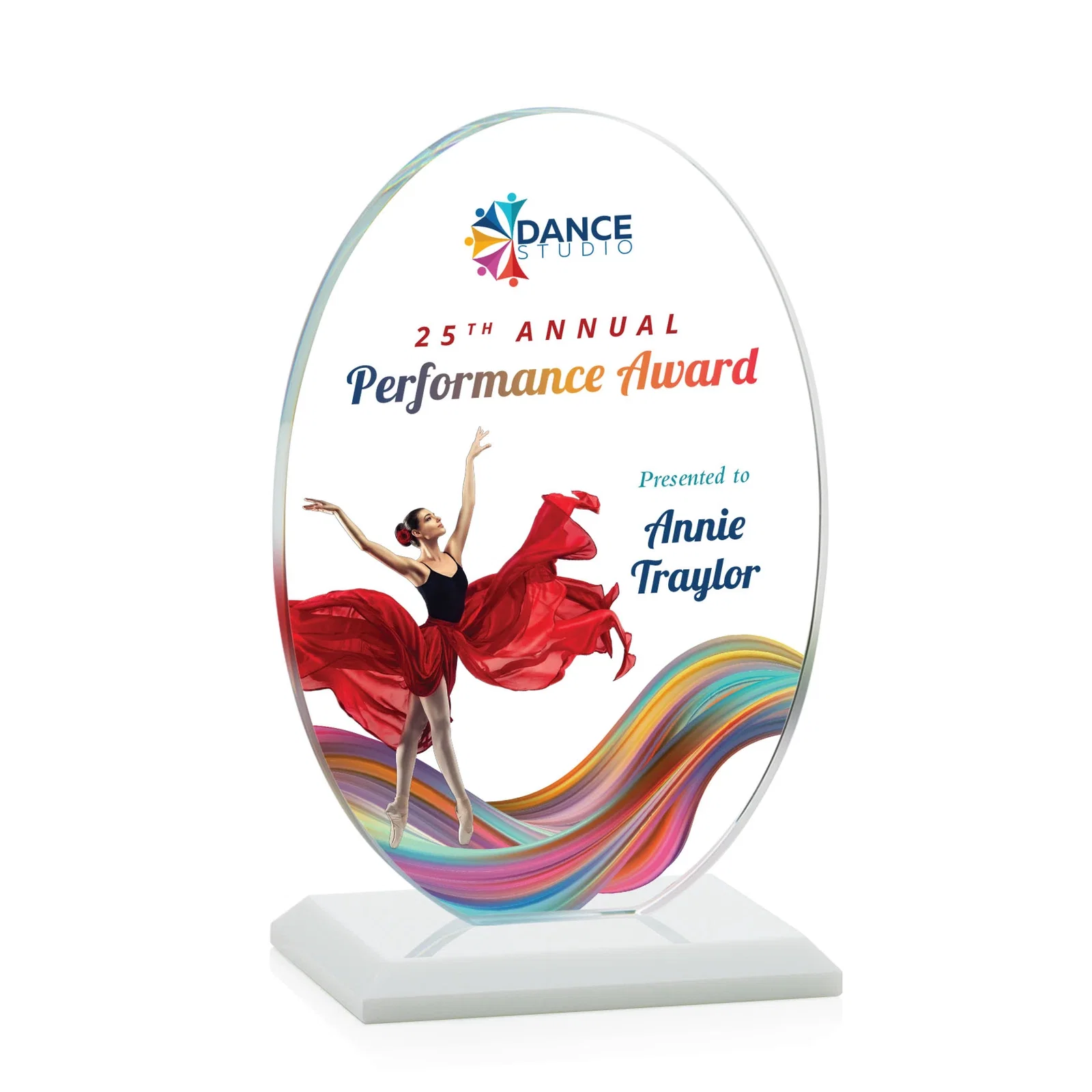 Custom engraved Starfire Crystal Half-Inch-Thick Oval Award, awards for team milestone celebrations