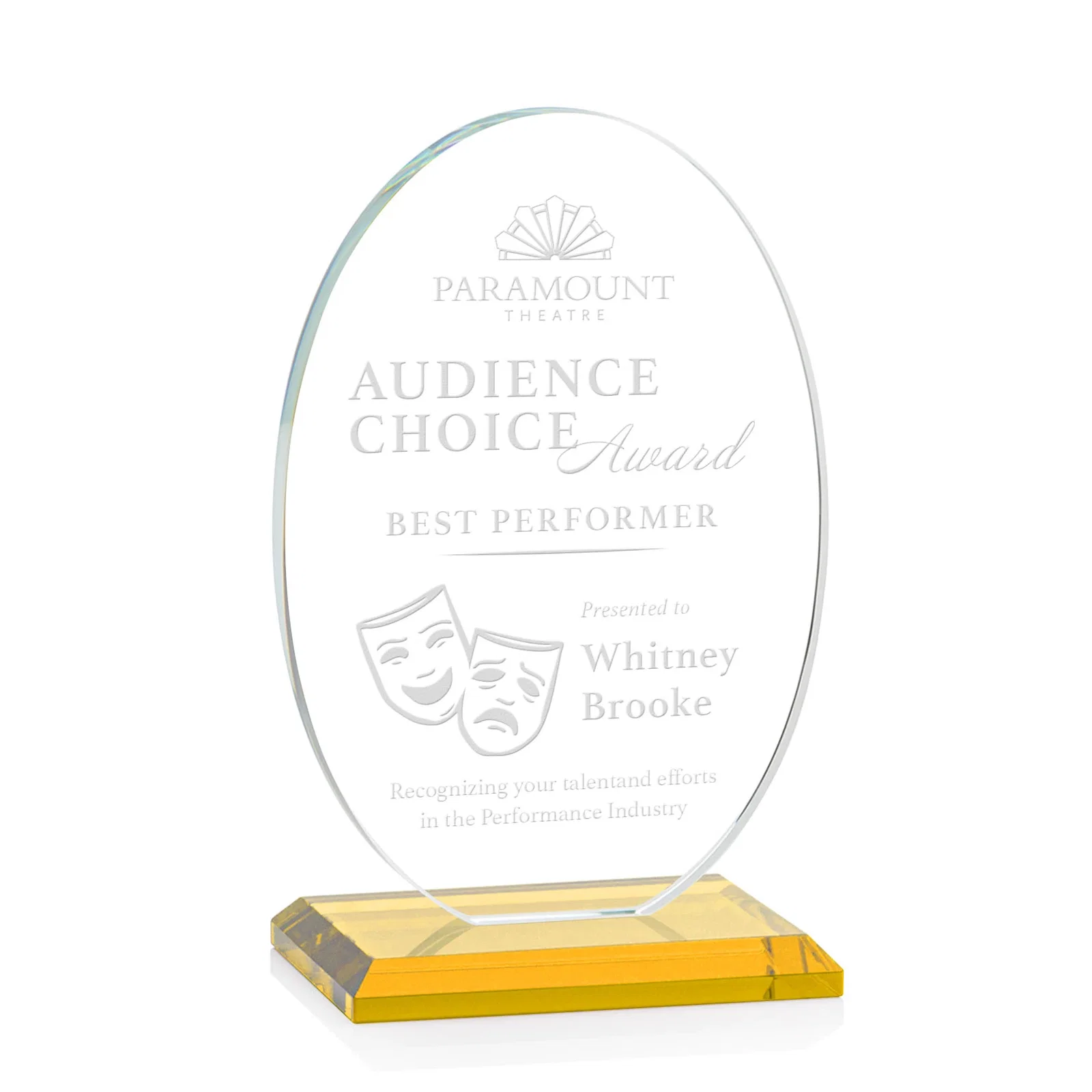Custom Starfire Crystal Half-Inch-Thick Oval Award, awards for graduation ceremonies