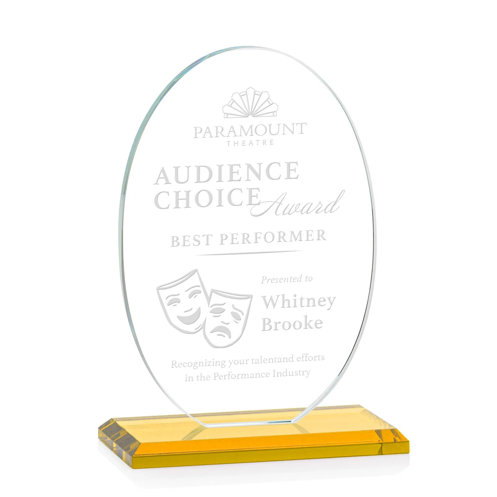Custom Starfire Crystal Half-Inch-Thick Oval Award, awards for safety achievement programs