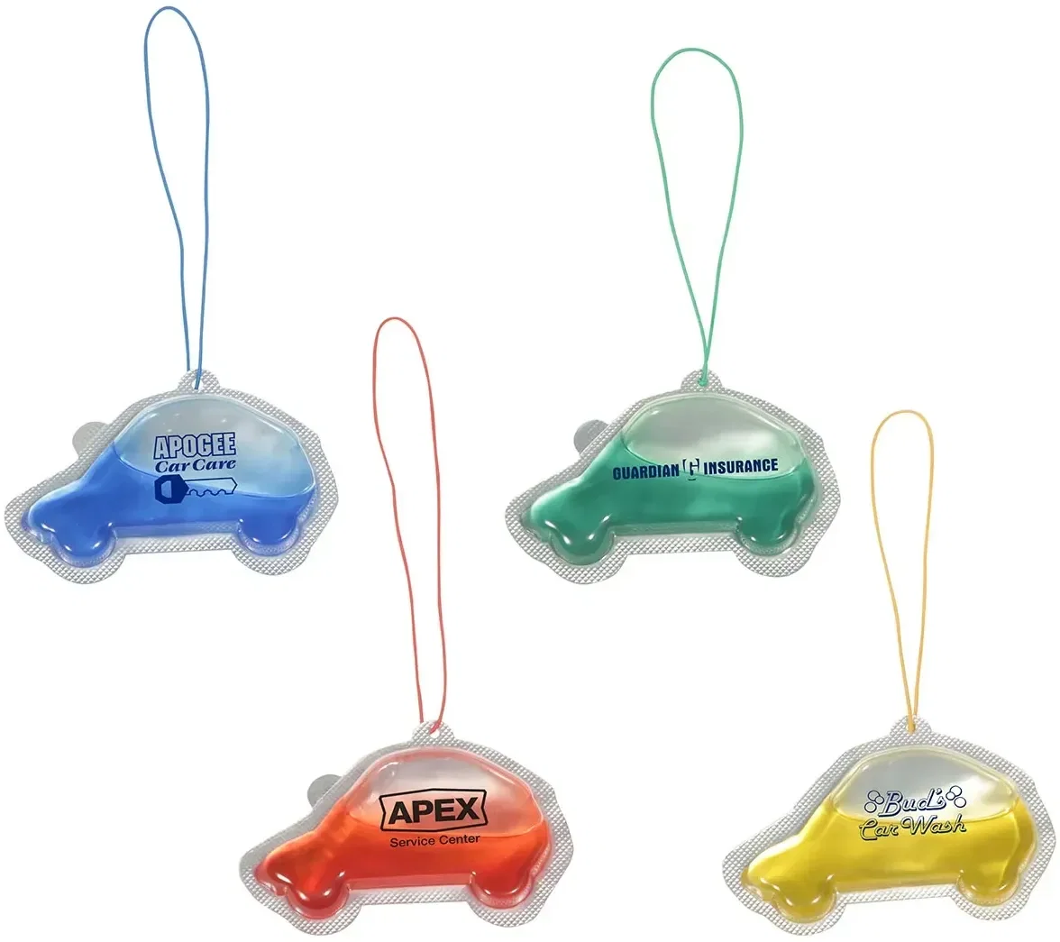 Auto Fresh custom hanging car air freshener with branded logo panel, front view