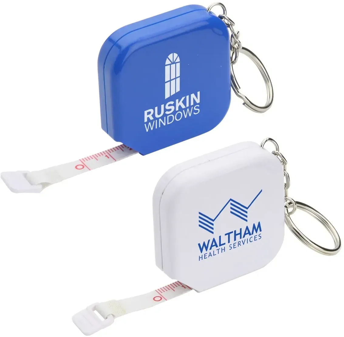 Auto-Lock 5-foot custom keychain tape measure, branded compact measuring tool, front view