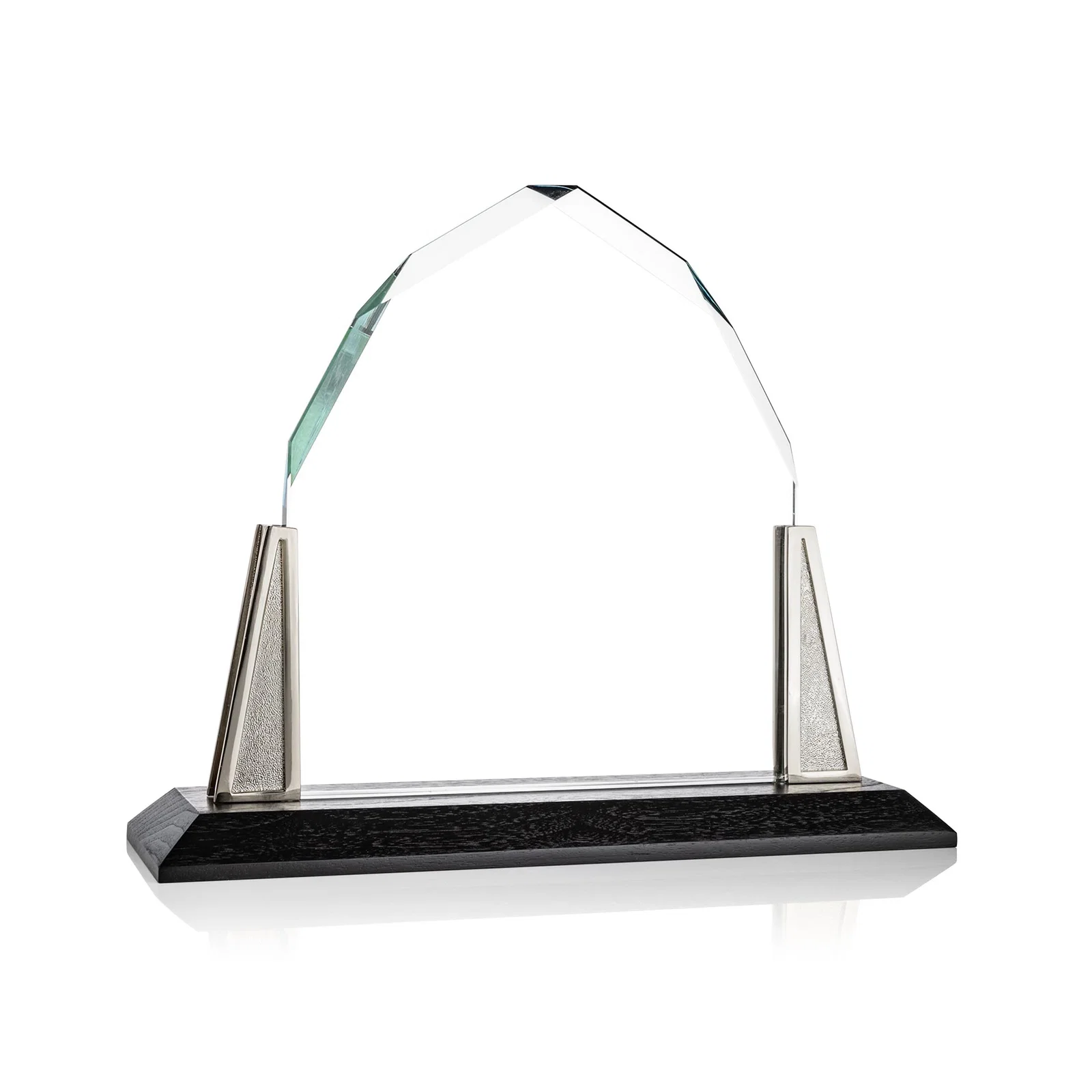 Personalized Peaked Starfire Crystal Award with Pewter Angle Posts, metal awards for team milestone celebrations