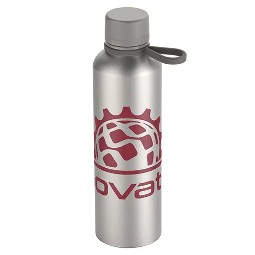 Avento 25 oz aluminum bottle in black, custom branded promotional recycled water bottle