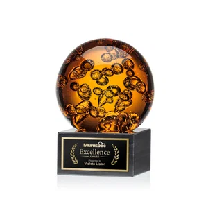 Amber Glass Sphere Award with Trapped Air Bubbles