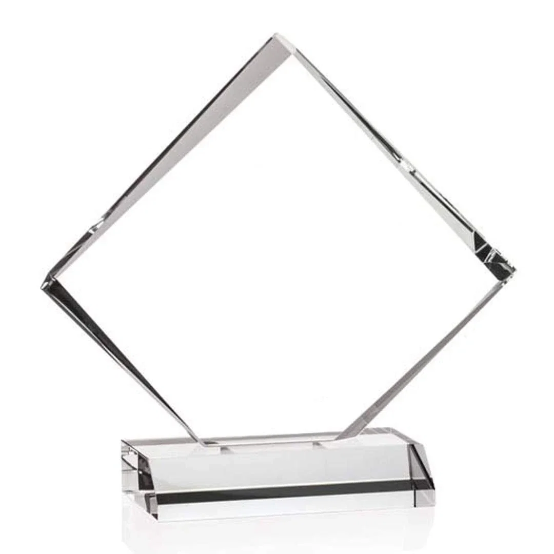 Custom Starfire Crystal Diamond Award on Black Crystal Block Base for service anniversary gifts