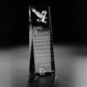 Optical Crystal Tower Award with Etched Eagle in Flight