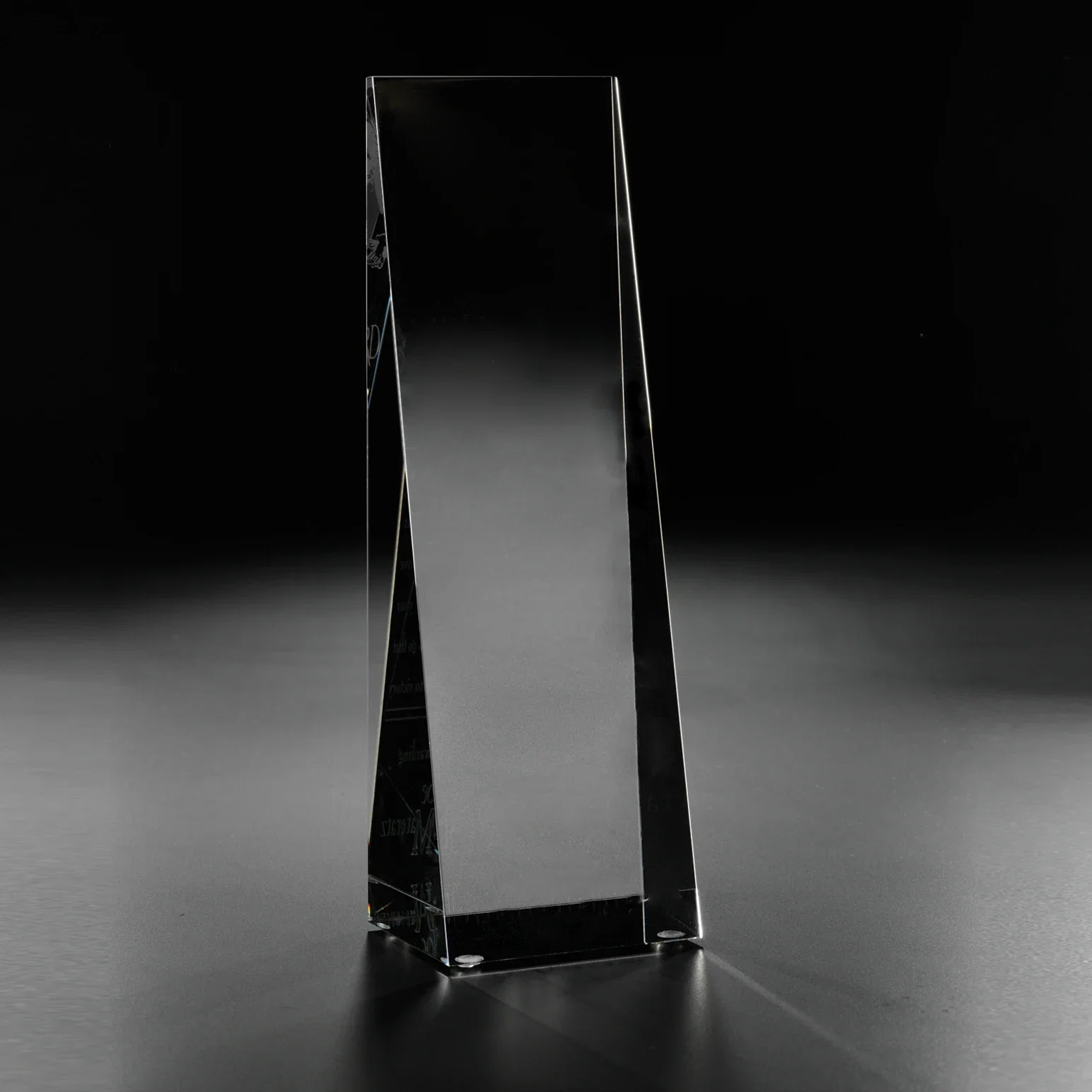 Custom Optical Crystal Tower Award with Etched Eagle in Flight for corporate award ceremonies
