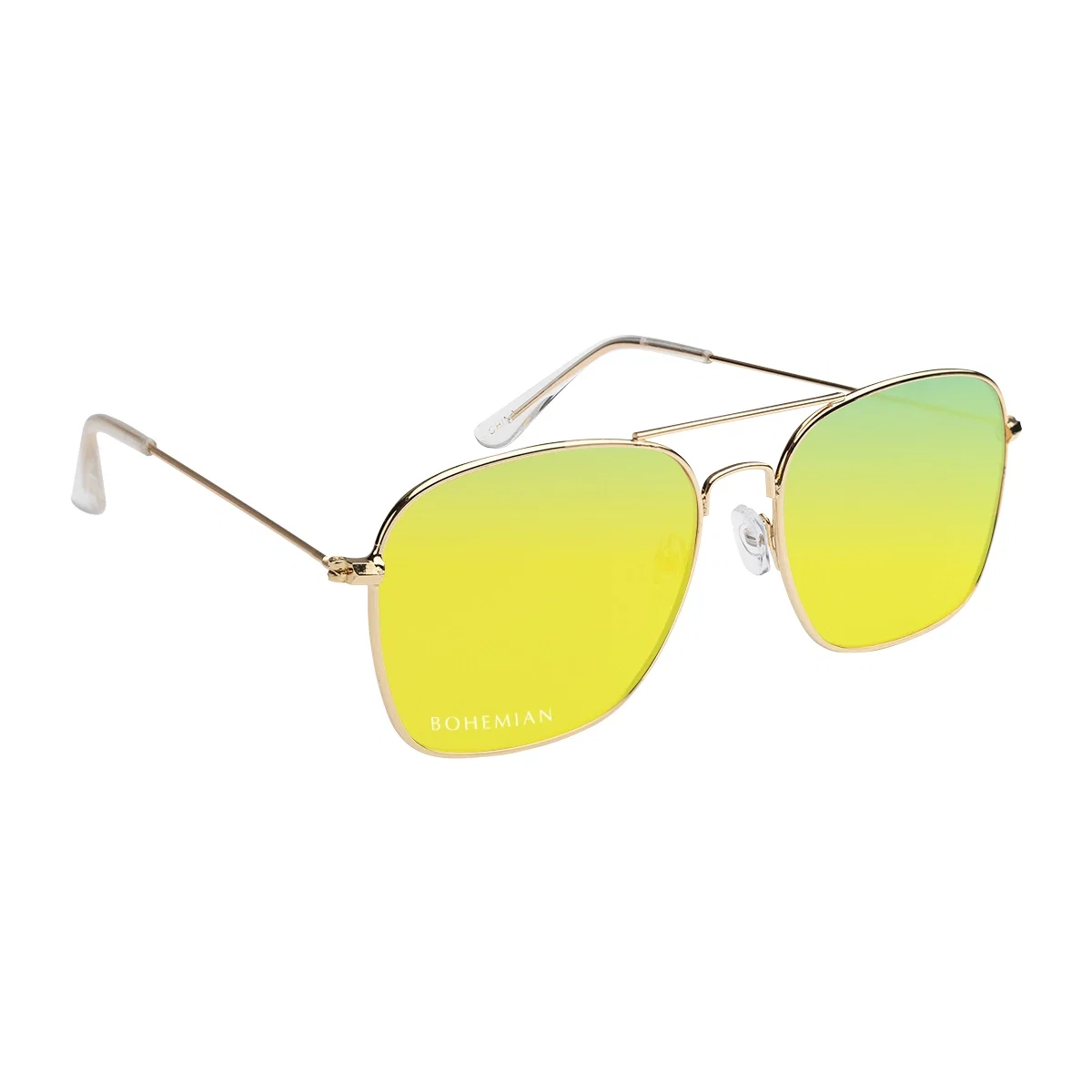 Gold aviator sunglasses with reflective mirrored lenses and thin metal frames