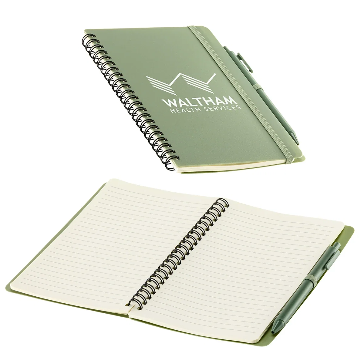 Close-up of the Avignon notebook's spiral binding and recycled cover
