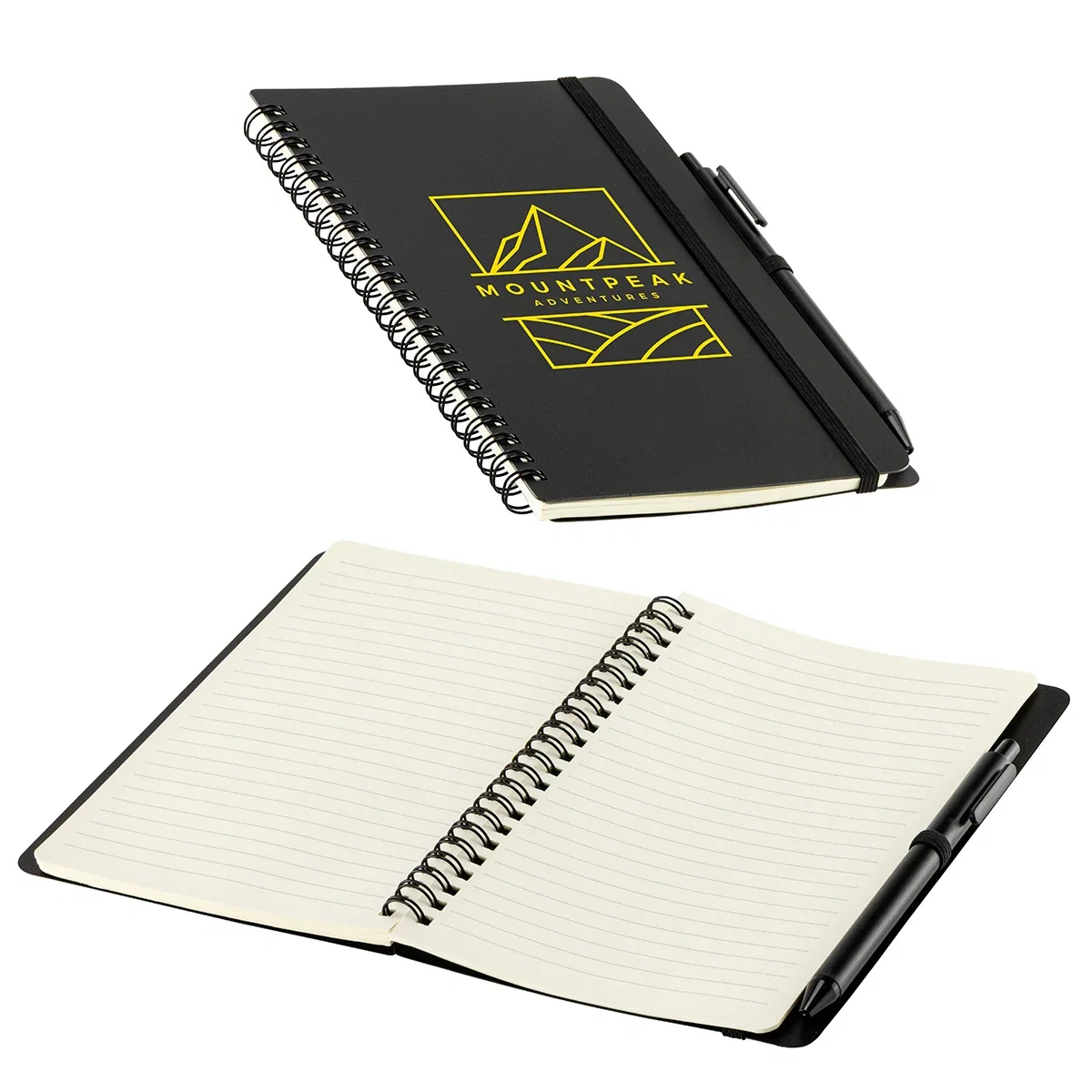 Open page view of the branded Avignon Repreve recycled notebook
