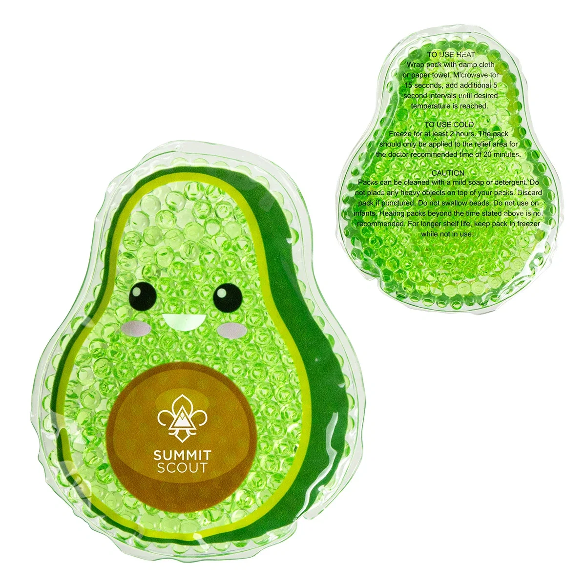 Avocado-shaped gel bead hot/cold therapy pack, microwave or freezer safe