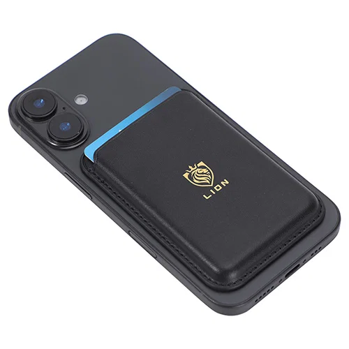 Avon custom branded magnetic phone wallet snapped onto the back of a phone