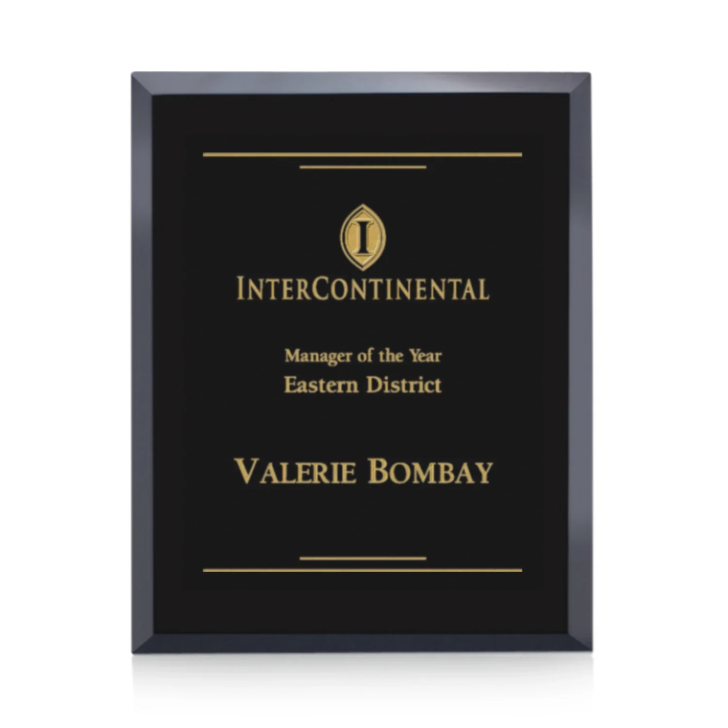 Custom Direct-Engraved Black Glass Wall Plaque With Single-Color Deep Etch for corporate award ceremonies