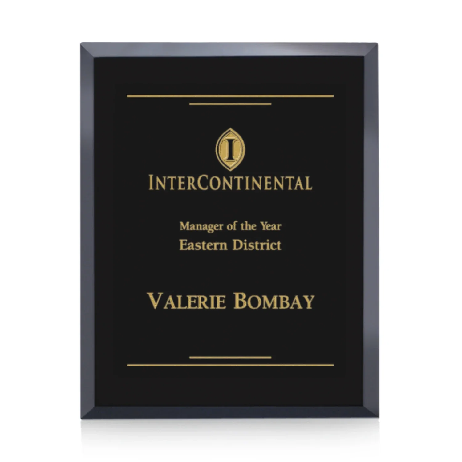 Custom Direct-Engraved Black Glass Wall Plaque With Single-Color Deep Etch for service anniversary gifts