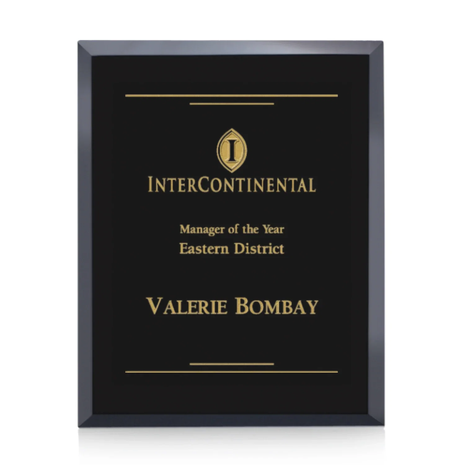 Custom Direct-Engraved Black Glass Wall Plaque With Single-Color Deep Etch for sales achievement awards