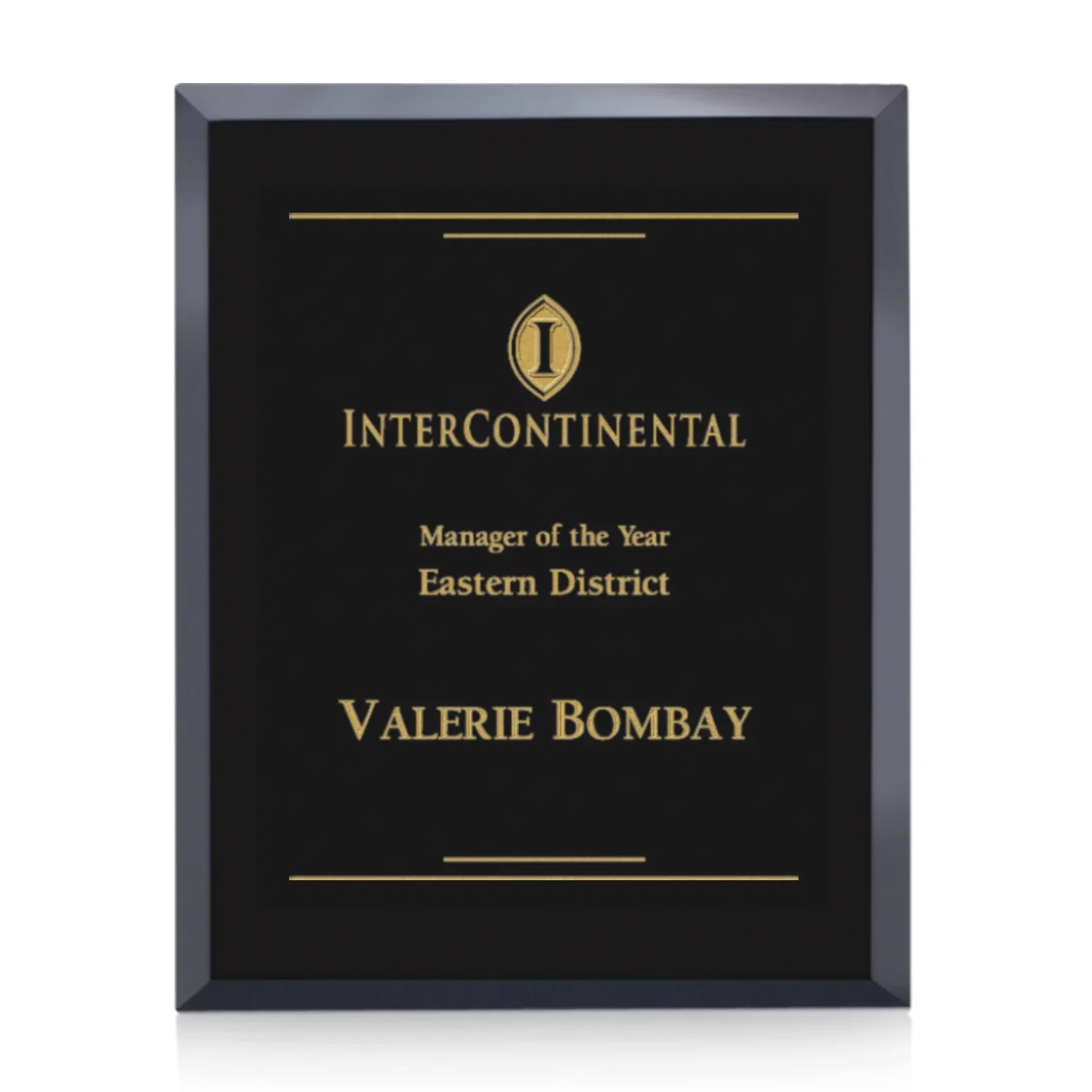 Custom Direct-Engraved Black Glass Wall Plaque With Single-Color Deep Etch for retirement presentations