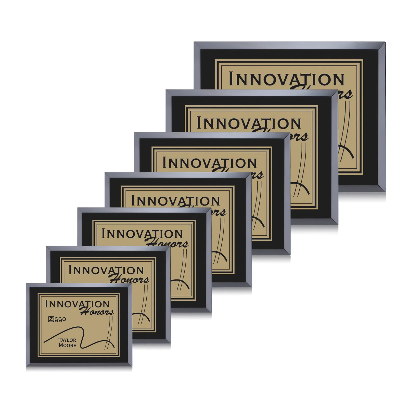 Custom Black Glass Wall Plaque With Gold Metal Plate for employee recognition