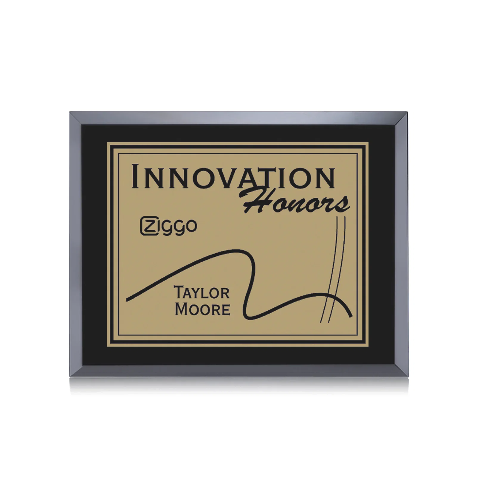 Custom Black Glass Wall Plaque With Gold Metal Plate for corporate award ceremonies