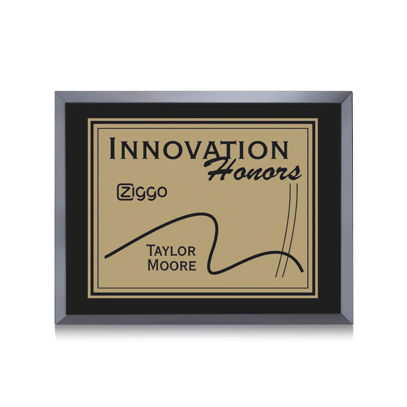 Custom Black Glass Wall Plaque With Gold Metal Plate for service anniversary gifts